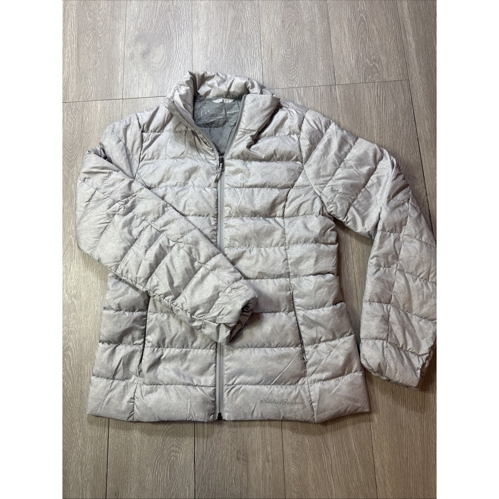 Eddie Bauer EB650 Hooded Down Jacket Women's XS Extra Small Gray Metallic